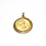 A 1913 full sovereign mounted as a pendant, length 3.6cm. Pendant loop stamped '9K' - 10.4 grams.
