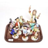 Various 20th century Dresden monkey band figures (9). Composite group by various makers. The