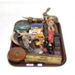 Mixed collectibles including three brass and wood Hockley Abbey spirit levels, tape measure in