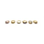 A 15 carat gold gem set ring, finger size L; and five various 9 carat gold gem set rings, various