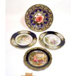 Three Sevres porcelain cabinet plates, painted with various scenes, largest 24cm diameter;