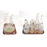 Cut glass, including decanters etc (on two trays)