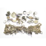 A quantity of silver and white metal jewellery including necklaces, bracelets, rings, cufflinks,