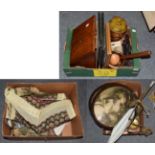 A quantity of miscellaneous items including a large wooden fishing rod case and a selection of split