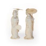 Two late 19th century Japanese ivory figures, approx 16cm high