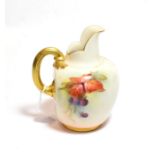 A Royal Worcester porcelain ewer, by Kitty Blake, 1911, of flattened ovoid form, painted with