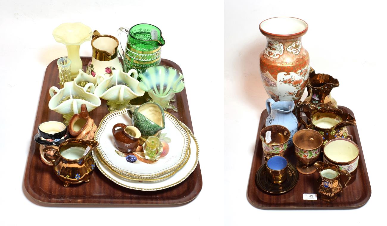 A 19th century Japanese vase, copper lustre wares, Royal Doulton character mugs, vaseline glass