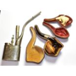 Two cased Meerschaum pipes and an opium pipe (3)