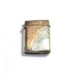 An Edwardian silver vesta case, Birmingham, 1902, with 9 carat gold serpentine panel, stamped 9 375