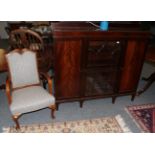 A mahogany part-glazed display cabinet, 137cm by 30cm by 123cm high; together with an occasional