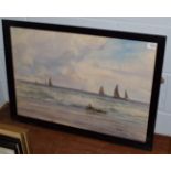 Charles Sim Mottram (1852-1919) Extensive seascape with sailing boats, signed and dated 1890,