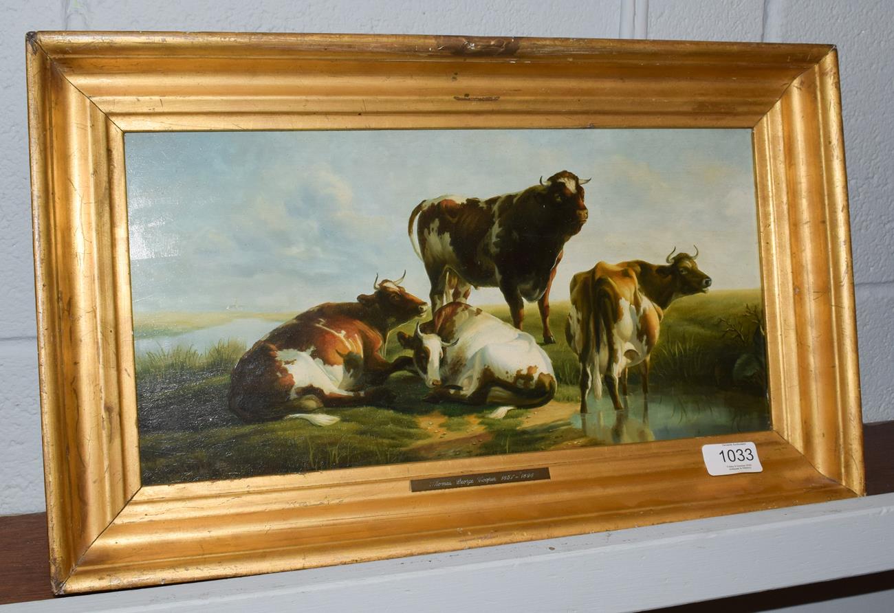 Manner of Thomas George Cooper (1836-1901) Cattle in landscape, bears signature, oil on panel (