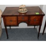 A 19th century inlaid mahogany side table, the central drawer over a small aperture with two