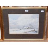 Ashton Connell, Snow bound landscape with cottage, watercolour, 25.5cm by 35.5cm