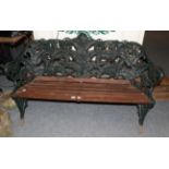 A 19th century painted cast iron garden bench, probably Coalbrookdale, 152cm wide, 92cm high