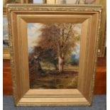 British School, 19th century, wooded landscape, indistinctly signed, oil on canvas, 60cm by 42cm