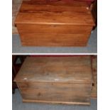 A Victorian pine blanket box, 93cm wide by 53cm deep by 43cm high; together with another example,