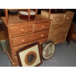 Two modern pine four-height chests of drawers, 108cm high, 92cm wide, 50cm deep; 96cm high, 91cm