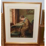 Julia Pocock (British, exh 1883 - 1903) 'The Worker', inscribed verso, watercolour, 43cm by 32.