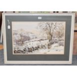Angus Bernard Rands, Snow scene of Wharfedale signed watercolour, 38cm by 60.5cm