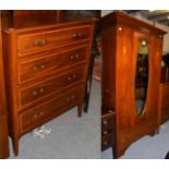 An Edwardian inlaid mahogany wardrobe and a four height chest of drawers of similar date (2)