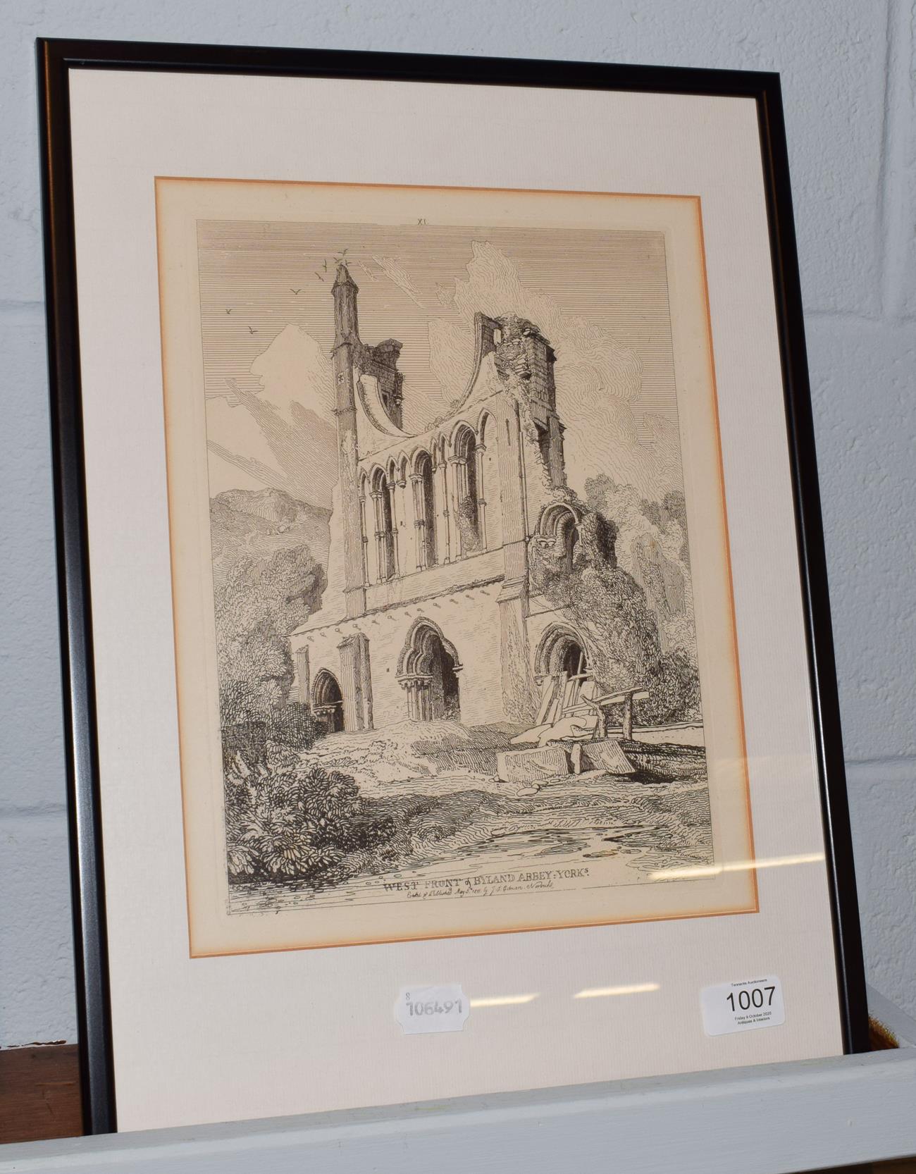 After John Sell Cotman (1772-1842) West Front Byland Abbey, etching, signed and dated in the