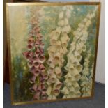 John Lacoux, Foxgloves, signed and dated (19)78, oil on board, 87.5cm by 74.5cm