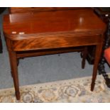 A George III mahogany fold-over tea-table, 90cm by 43cm by 77cm high