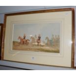 Manner of Jean-Antoine-Siméon Fort, French Cavalry, indistinctly signed, watercolour, 25.5cm by 46.