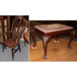 An elm Windsor chair and a mahogany footstool (2)