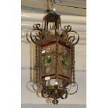 A late Victorian brass and copper hall lantern