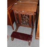 A Victorian Gothic Revival small oak lectern, in the manner of Pugin, the hinged lid above tracery