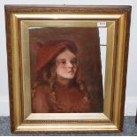 Scottish School (early 20th century), Portrait of a girl in a red beret, oil on canvas, 43cm by 34.