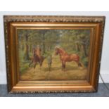 ** Pulford, The Local Squire stopping to talk to a tenant leading his Suffolk Punch, signed, oil