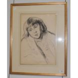 Philip Naviasky (1894-1983), Portrait of a young girl, charcoal, 52cm by 37cm
