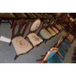 Four various Victorian balloon-back chairs; a 19th century nursing chair; and a pair of mahogany