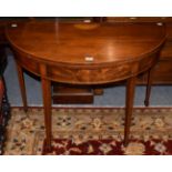 A 19th century mahogany inlaid demi lune card table, 105cm by 51cm by 74cm high