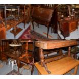 A group of furniture comprising a 20th century oak open bookcase; a 19th century walnut washstand,