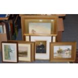 A small group of early 20th century watercolours and prints, to include after Munnings etc (10)