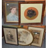 British School (early 20th century) study of a black cat, pastel, together with M*Ward (20th