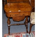 A Victorian inlaid walnut work table, 61cm by 41cm by 71cm high