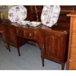 An Edwardian bow-fronted inlaid mahogany sideboard, with brass gallery, 181cm by 61cm by 127cm high