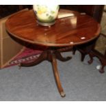 A Regency style brass inlaid pedestal breakfast table, 106cm diameter by 76cm high