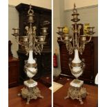 A pair of 19th century gilt metal and marble seven-light candelabra