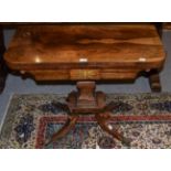 A Regency brass inlaid rosewood fold-over card table, 91cm by 45cm by 71cm high