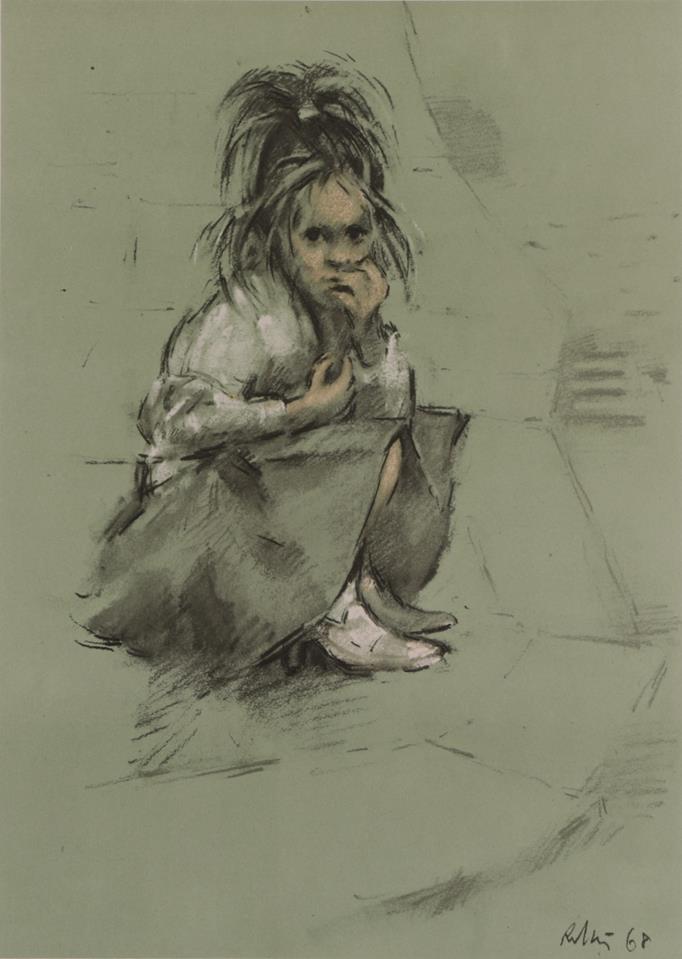 After Harold Riley (b.1934) ''Girl in her Mother's Shoes'' Signed and numbered 39/500, a colour