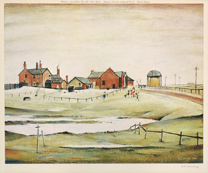 After Laurence Stephen Lowry RBA, RA (1887-1976) ''Landscape with farm buildings'' Signed, with