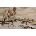 Rowland Suddaby (1912-1972) ''The Stour at Henny, Essex'' Signed and dated (19)52, watercolour, 32cm