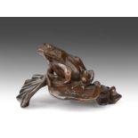 Sally Arnup FRBS, ARCA (1930-2015) Common Frog on Leaf Signed and numbered X/X, bronze, 8cm high