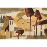 Edith Lawrence (1890-1973) ''Houses and trees'' Signed and numbered 4/50, linocut, 22cm by 32.5cm